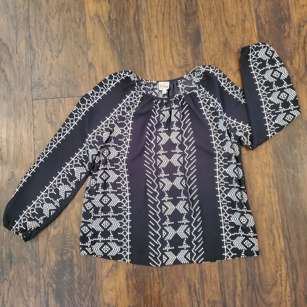 Como Vintage Lightweight Boho Aztec Top Blouse Size M